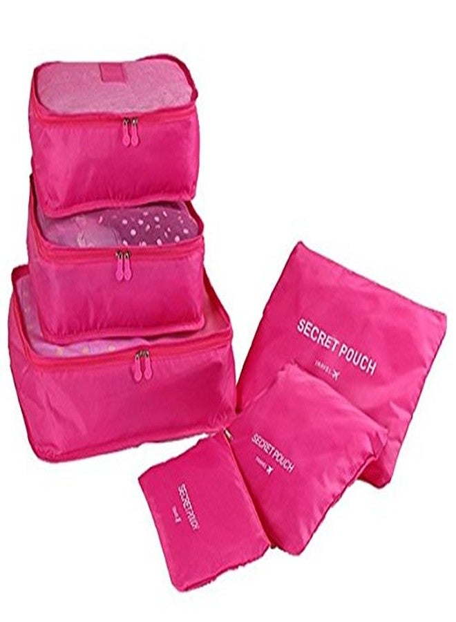 Waymore Travel Packing Cube Luggage Organizers Bag Lightweight Clothes Storage Secret Pouches (Dark Pink) (Set of 6) - Image 1